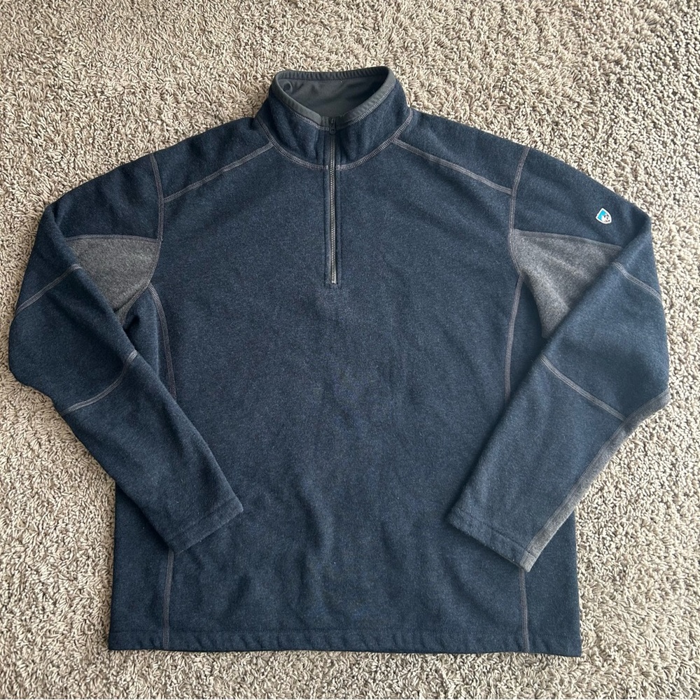 Kuhl Revel 1/4 Zip Sweater Men's XL Blue/Gray Pullover Fleece Outdoor Hiking